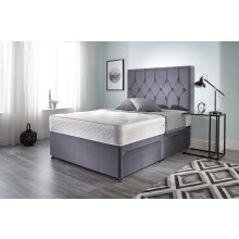 Bed Centre Ziggy Grey Plush Sprung Memory Foam Divan Bed With Mattress, Headboard and No Drawers (Small Double (120cm X 190cm))