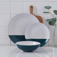 Stone Lain Lizzy Stoneware Dinnerware Set, 12-Piece Service for 4, Emerald Dark Green