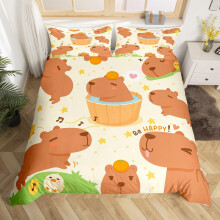 Homemissing Cartoon Capybara Bedding Set Brown Capybara Comforter Cover Funny Cute Capybara Duvet Cover for Kids Boys Girls Floral Capybaras Bedspread