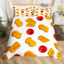 Chicken Nuggets Fried Comforter Cover Fried Chicken Duvet Cover Funny 3D Food Bedding Set for Kids Boys Girls Realistic Fried Chicken Print Bedspread
