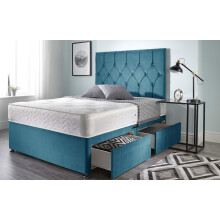 Bed Centre Ziggy Blue Plush Memory Foam Divan Bed With Mattress, 2 Drawers (Same Side) and No Headboard (King (150cm X 200cm))