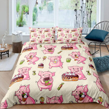 Cute Pig Duvet Cover Cartoon Animal Theme Comforter Cover Cake Chocolate Bedding Set For Kids Adults Sweet Food Bedspread Cover Ultra Soft Room Decor