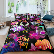 Note Music Hipster Duvet Cover Set Kids Teens Rock Music Theme Comforter Cover Boys Girls Headset Radio Bedding Set Stylish Gradient Quilt Cover,Room