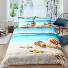 Hawaii Beach Theme Duvet Cover Set Kids Boys Girls Ocean Wave Nautical Comforter Cover Starfish Shell Bedding Set Summer Vacation Quilt Cover,Room