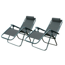 DANIEL JAMES Housewares Garden Chair Sun Lounger Zero Gravity Folding Recliner Patio Furniture Textoline (Grey, 2)