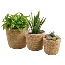GEEZY Wicker Plant Pots Set of 3 Indoor Woven Seagrass Storage Baskets Rattan Planter