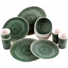 Reusable Quality Melamine Plastic Dinner Set Plates Bowls Cups 16 Piece - Green