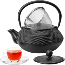 Vintage Gourmet ? Tetsubin Japanese Style Cast Iron Black Hobnail Teapot Set, Kettle 0.6L