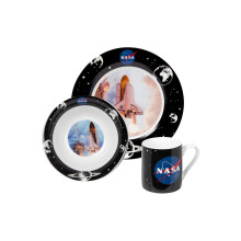 NASA Breakfast Set Rocket - Crockery Set 3-piece Porcelain Plate, Bowl & Cup