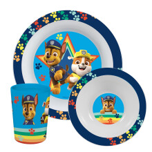 Paw Patrol p:os 33561 Breakfast Set, 3-Piece Crockery Set with Plate, Bowl and Drinking Cup, Children's Plastic Tableware, Dishwasher/Microwave Safe