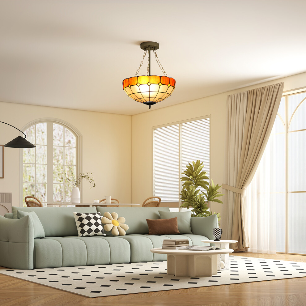 Homcom (Orange) Ceiling Light, Vintage Tiffany Style Chandelier With 3 E27 Sockets