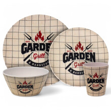 BBQ Barbecue 16pc Melamine Dinner Set - Plates Bowls Tumblers - Garden Grill
