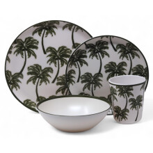 Tropical Palm Tree Melamine Outdoor Dining Picnic 16 Piece Set - Dark Green
