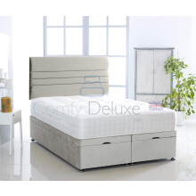 Comfy Deluxe LTD Ottoman Divan Bed Foot Lift Open In Plush Velvet With Horizontal Lined Headboard | Gas Lift Ottoman Bed | Storage Ottoman Divan Base