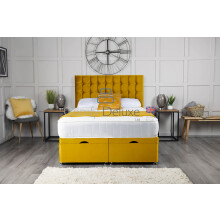 Comfy Deluxe LTD Plush Velvet Ottoman Divan Bed Base Foot Lift Open With Cubed 26" Omega Headboard | Gas Lift Ottoman Divan | Bed Base And Headboard