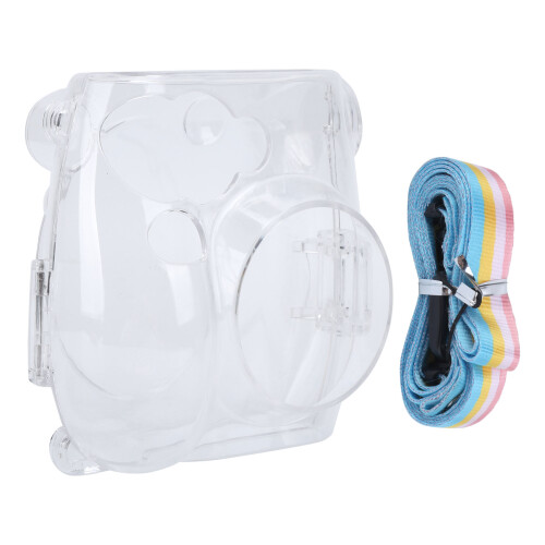 Estojo protetor transparente de cristal, bolsa para câmera em PP com alça de ombro ajustável, compatível com Instax Mini 7+.