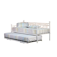 Comfy Living 3ft Single Paris Metal Day Bed & Trundle in White with 2 Standard Kerri Mattresses