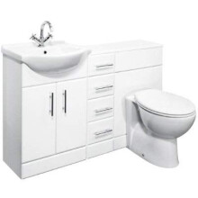 VeeBath Linx 1350 Vanity Unit Furniture Set, Wash Basin, WC,Toilet Pan, Soft Close Toilet Seat, Concealed Cistern, Bathroom 4 Drawer Storage