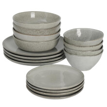 ProCook Oslo Coue Reactive Grey Stoneware Dinner Set Stylish Dishwasher, Oven & Microwave Safe Modern Dinnerware - 16 Piece, 15.5/20/28 cm