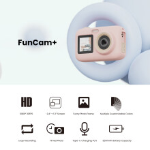 SJCAM 1080P digitale camera voor kinderen, 12 MP HD kindervideocamera met 2,4-inch LCD-scherm en dubbele lens, voor jongens en meisjes van 3-12 jaar.