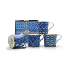 heritage FINE Bone China Set of 4 Mugs Gift Boxed Moroccan Blue Mugs Free UK DELIVERY