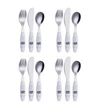 Exzact Children's Cutlery Stainless Steel 12pcs Set/Kids Cutlery/Toddler Utensils/Flatware - 4 x Forks, 4 x Safe Dinner Knives, 4 x Dinner Spoons
