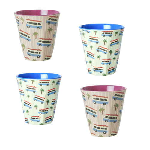 Rice Set of 4 Melamine Cups with Campervan Prints