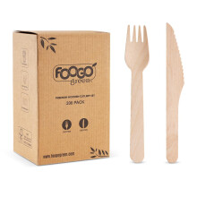 FOOGO Green 200pcs Disposable Wooden Forks and Knives Set, FSC? Certified, 100x Forks, 100x Knives, 16cm Wooden, Biodegradable, Eco Friendly, Bamboo