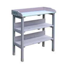 Garden Gear 3-Tier Wooden Potting Table with Galvanised Steel Worktop Outdoor Gardening Work Station with Galvanised Foot Pads 92cm Height