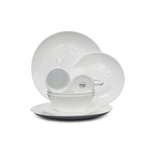 Vango Opal 16 Piece Dinnerware Tempered Glass Dining Set: 2 Dinner Plates, 2 Side Plates, 2 Bowls, 2 Mugs, Dishwasher & Microwave Safe