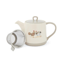 Cooksmart Hen House Lane Teapot with Infuser | British Designed Farmhouse Style Teapot | Embossed Stoneware with Ribbed Body | Rustic Countryside