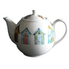 Beach Hut Teapot 2 Cup Porcelain teapot Decorated with Colourful Beach Huts All Round