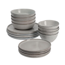ProCook Oslo Rim Reactive Grey Stoneware Dinner Set Stylish Dishwasher, Oven & Microwave Safe Modern Dinnerware - 16 Piece, 15/20/22/28 cm