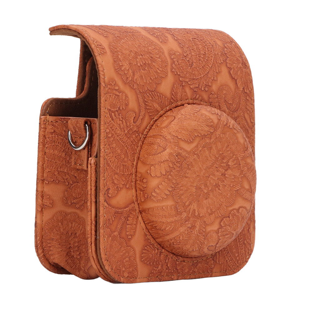 Instant Camera Protective Bag Vintage 3D Pattern Instant Camera Carrying Case Compatible With Fujifilm Instax Mini 12 Embossment Brown 3254897303219