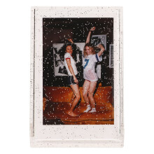 3 inch fotobewaardoos voor instant camera's, mini fotohouder met ophangkoord voor foto's en pasjes, transparant met glitter.