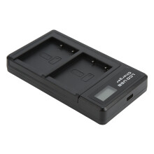 Dubbele USB-batterijlader met LCD-scherm, compatibel met Fuji NPW126-batterij.