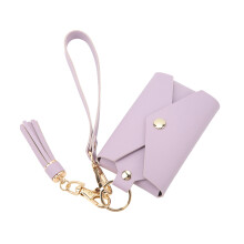 3 Inch Purple PU Leather Photo Holder Wallet with Snap Button Design Keychains Pocket for Travel Outdoor Photo Storage