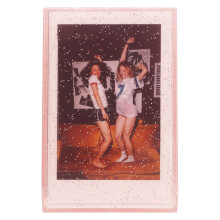 Opbergdoosje voor foto's van een 3-inch instantcamera, mini fotohouder met ophangkoord voor foto's en pasjes, roze transparant met glitter.