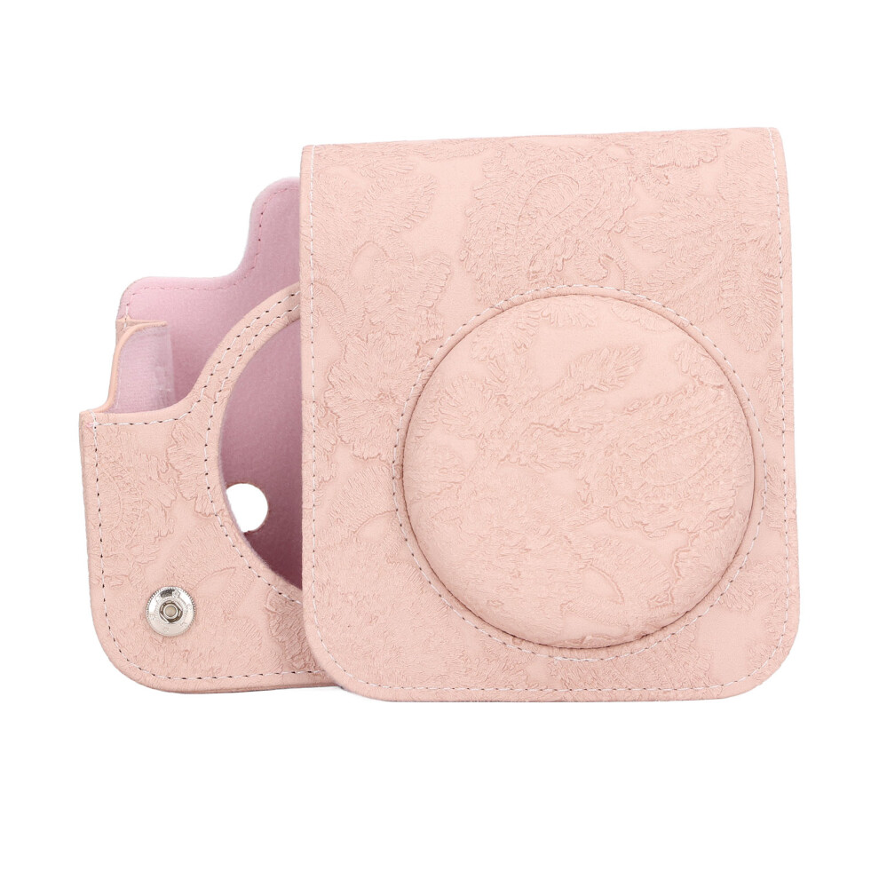 Instant Camera Protective Bag Vintage 3D Pattern Instant Camera Carrying Case Compatible With Fujifilm Instax Mini 12 Embossment Light/Pink 3875523143629