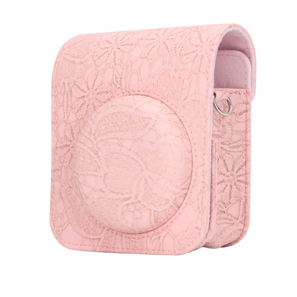 Instant Camera Protective Bag Vintage 3D Pattern Instant Camera Carrying Case Compatible With Fujifilm Instax Mini 12 Embossment Dark/Pink 3492099835224