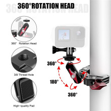 Multifunction Camera Mount Clip for 1.75 -2" Roll Cage, 360 Rataiton Adapter, Off-Road Action Cam Holder for