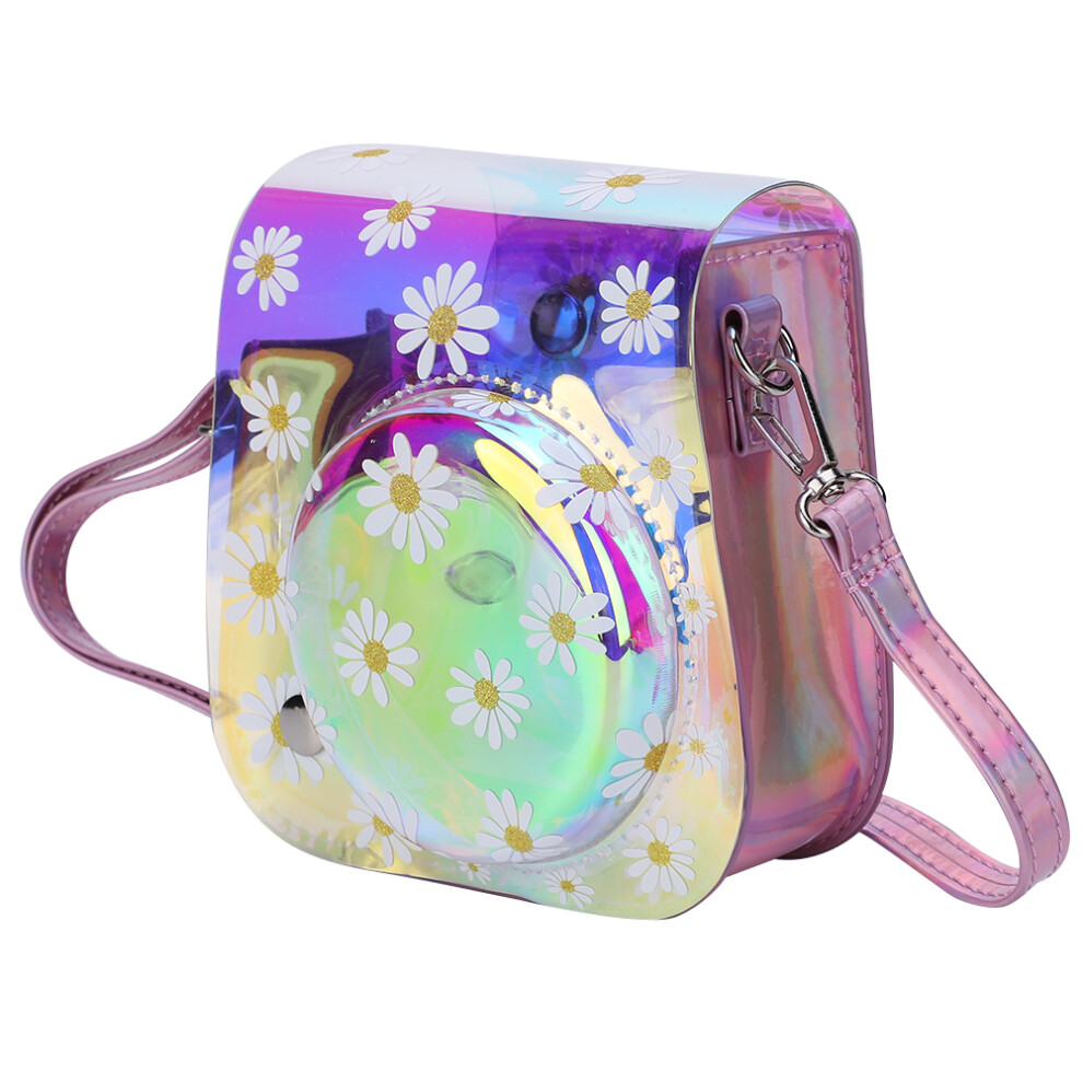 Pu Leather Instant Camera Protection Case Bag Shoulder Strap Daisies Translucent Compatible With Mini11 3332067284404