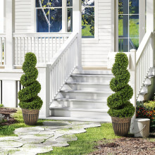 (Green||Green) HOMCOM Set of 2 Potted Artificial Plants, Topiary Spiral Trees, 90cm