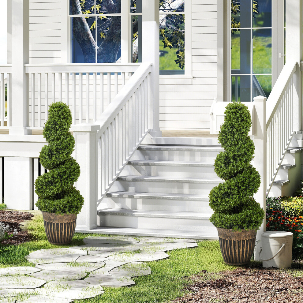 Homcom Set Of 2 Potted Artificial Plants, Topiary Spiral Boxwood Trees, 90Cm