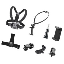 Sports Camera Accessory Set: Chest Strap Mount, Head Strap, Neck Holder, Phone Holder for Cycle Hiking Boating Travel Video Recording Live Stream