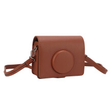 Estojo para câmera Fuji Instax Mini Evo, elegante, em couro PU, com alça de ombro, marrom.