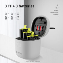 TELESIN 3-sleufs batterijladerbox IP54 waterdicht met TF-kaartopslag, inclusief 3 x 1750mAh batterijen voor GoPro Hero 11/10/9