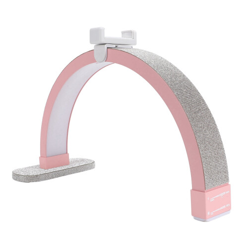 Luminária de mesa para manicure em formato de meia-lua de 16 polegadas, 20W, 3200 a 5600K, com strass e suporte para celular. 2