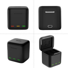 TELESIN Akku-Ladegerät-Set für Sportkameras: 1 x 3-Steckplatz-Ladebox + 3 x 1750-mAh-Akkus mit TF-Kartensteckplätzen für GoPro Hero 11/10/9
