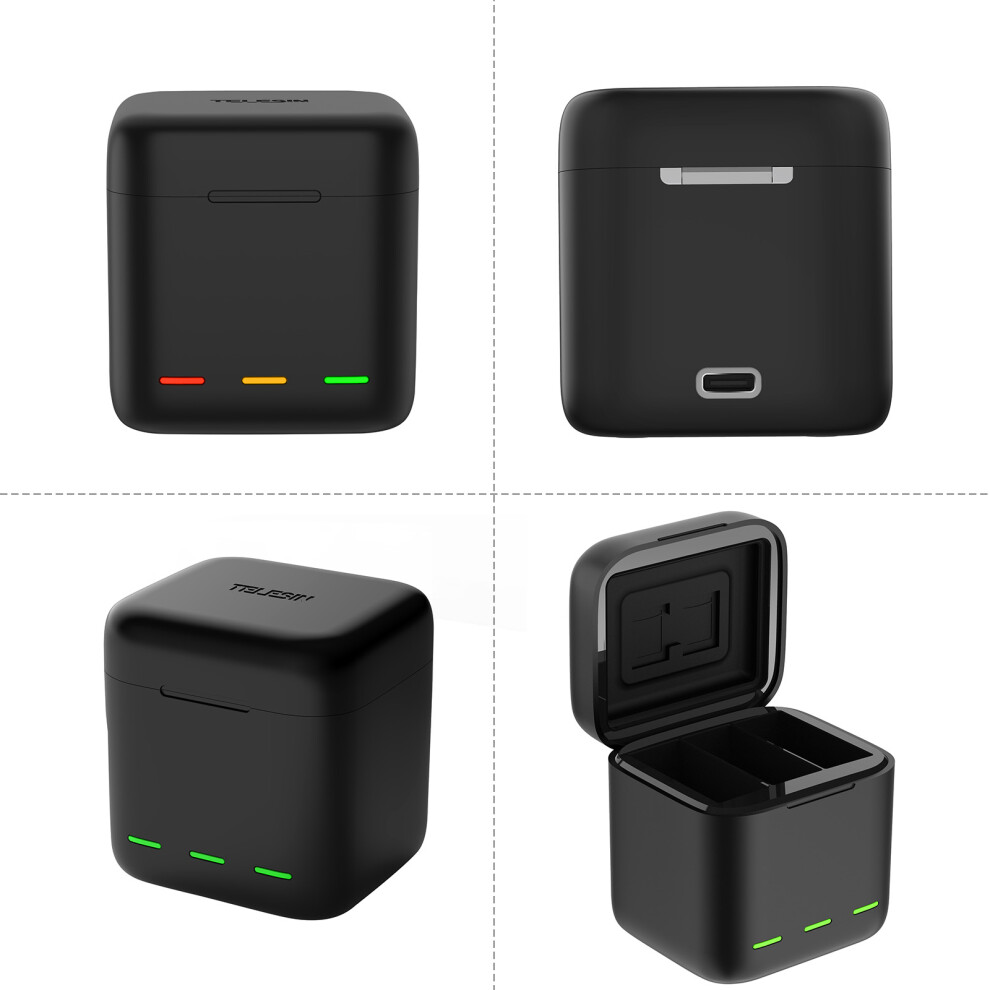 Telesin Sports Camera Battery Storage Charger Set 1 * 3-Slot Charging Box + 3 * 1750Mah Batteries With Tf Card Storage Slots For Gopro Hero 11/10/9 3269759290095